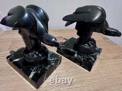 Art Deco Bookends Pair Janle, Max Le Verrier in Art Cast Iron and Marble
