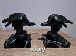 Art Deco Bookends Pair Janle, Max Le Verrier in Art Cast Iron and Marble