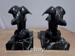 Art Deco Bookends Pair Janle, Max Le Verrier in Art Cast Iron and Marble