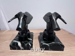 Art Deco Bookends Pair Janle, Max Le Verrier in Art Cast Iron and Marble