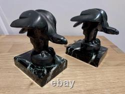 Art Deco Bookends Pair Janle, Max Le Verrier in Art Cast Iron and Marble