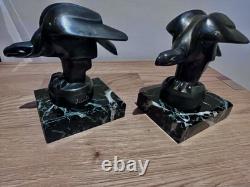 Art Deco Bookends Pair Janle, Max Le Verrier in Art Cast Iron and Marble