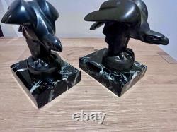 Art Deco Bookends Pair Janle, Max Le Verrier in Art Cast Iron and Marble
