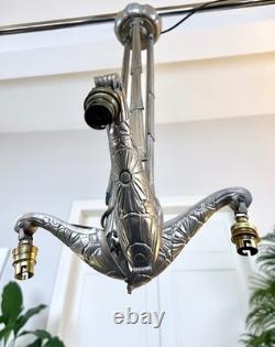 Art Deco Brass and Nickel-Plated Bronze Chandelier Mounting