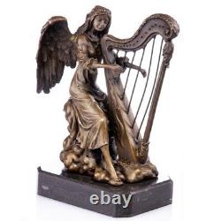 Art Deco Bronze Angel Sculpture on Black Marble After Milo