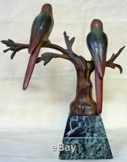 Art Deco Bronze Animal J. Brault. Two Connected Parakeets