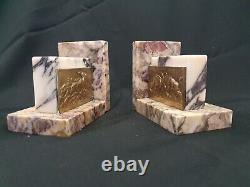 Art Deco Bronze Bookends Medals Signed Thenot Rene 1893 1963 France