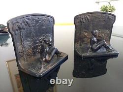 Art Deco Bronze Bookends Signed