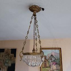 Art Deco Bronze/Brass Glass Ceiling Pendant Chandelier with Ground Size