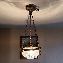 Art Deco Bronze/Brass Glass Ceiling Pendant Chandelier with Ground Size