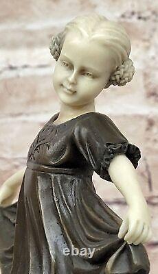 Art Deco Bronze Dancing Girl Signed Preiss Sculpture Statue Figurine