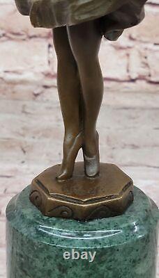 Art Deco Bronze Dancing Girl Signed Preiss Sculpture Statue Figurine