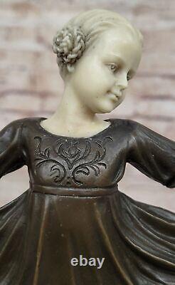 Art Deco Bronze Dancing Girl Signed Preiss Sculpture Statue Figurine