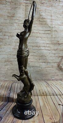 Art Deco Bronze Diana Goddess of the Hunt by F. Preiss Sculpture Chair Statue