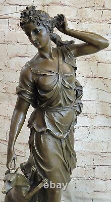 Art Deco Bronze Diana Statue With Cerf Figurine Font Signed Chair Figurine