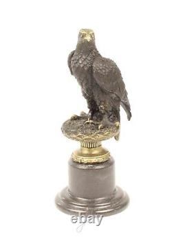 Art Deco Bronze Eagle Sculpture on Black Marble After Milo