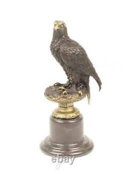 Art Deco Bronze Eagle Sculpture on Black Marble After Milo