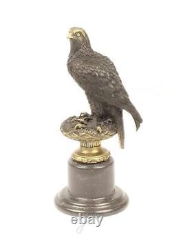 Art Deco Bronze Eagle Sculpture on Black Marble After Milo