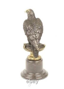 Art Deco Bronze Eagle Sculpture on Black Marble After Milo