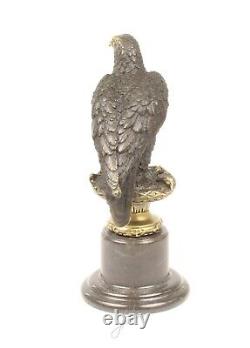 Art Deco Bronze Eagle Sculpture on Black Marble After Milo