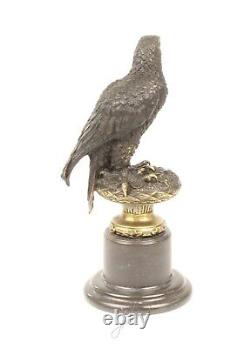 Art Deco Bronze Eagle Sculpture on Black Marble After Milo