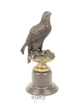 Art Deco Bronze Eagle Sculpture on Black Marble After Milo