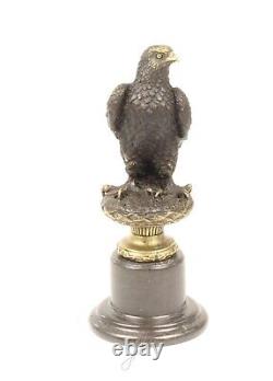 Art Deco Bronze Eagle Sculpture on Black Marble After Milo