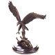 Art Deco Bronze Eagle Sculpture On Black Marble After Milo