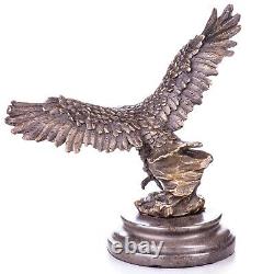 Art Deco Bronze Eagle Sculpture on Black Marble after Milo