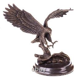 Art Deco Bronze Eagle Sculpture on Black Marble after Milo