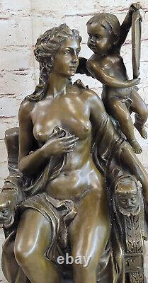 Art Deco Bronze Female Chair-Beautiful Venus with Angel Sculpture Decor Sale