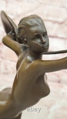 Art Deco Bronze Figural Sculpture by Raymonde Guerbe: Woman Holding a Shield