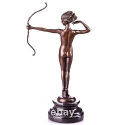 Art Deco Bronze Figure Female Nude with Bow Vintage