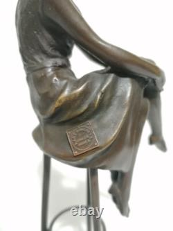 Art Deco Bronze Figurine by Chiparus, Lady on Stool, 29 cm, 960 g