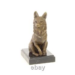 Art Deco Bronze Fox Sculpture on Black Marble After Barye