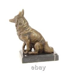 Art Deco Bronze Fox Sculpture on Black Marble After Barye