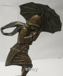 Art Deco Bronze Hood Ornament Car Woman Umbrella Mascot