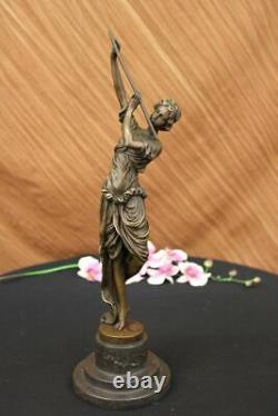 Art Deco Bronze Lady `romain Dancer` By Colinet Grand 45cm Sculpture Nr