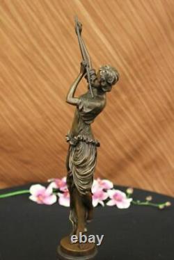 Art Deco Bronze Lady `romain Dancer` By Colinet Grand 45cm Sculpture Nr