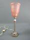 Art Deco Bronze Lamp Silver Old Tulip Molded Glass Pressed Pink H 36 Cm