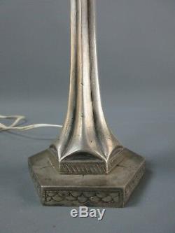 Art Deco Bronze Lamp Silver Old Tulip Molded Glass Pressed Pink H 36 CM