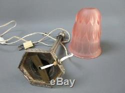 Art Deco Bronze Lamp Silver Old Tulip Molded Glass Pressed Pink H 36 CM