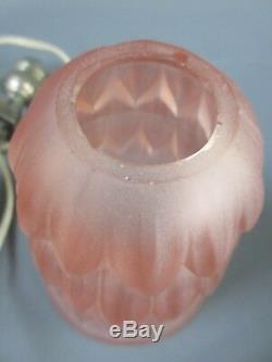 Art Deco Bronze Lamp Silver Old Tulip Molded Glass Pressed Pink H 36 CM