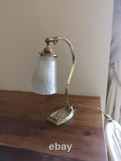 Art Deco Bronze Lamp. Tulip In Pate De Verre Signee Muller Freres