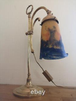 Art Deco Bronze Lamp. Tulip In Pate De Verre Signee Muller Freres