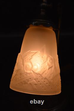 Art Deco Bronze Lamp with Angel and Glass Paste Decor, Muller ref AP137