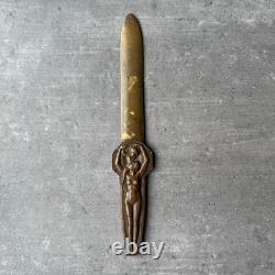 Art Deco Bronze Letter Opener 1930 Chocolate Patina Woman and Child M3950