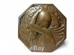 Art Deco Bronze Medal Bearer Plate -p Flowers. Turin (1891-1968)