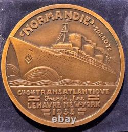 Art Deco Bronze Medal LE NORMANDIE & Le Havre–New York 1935 VERNON
