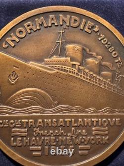 Art Deco Bronze Medal LE NORMANDIE & Le Havre–New York 1935 VERNON